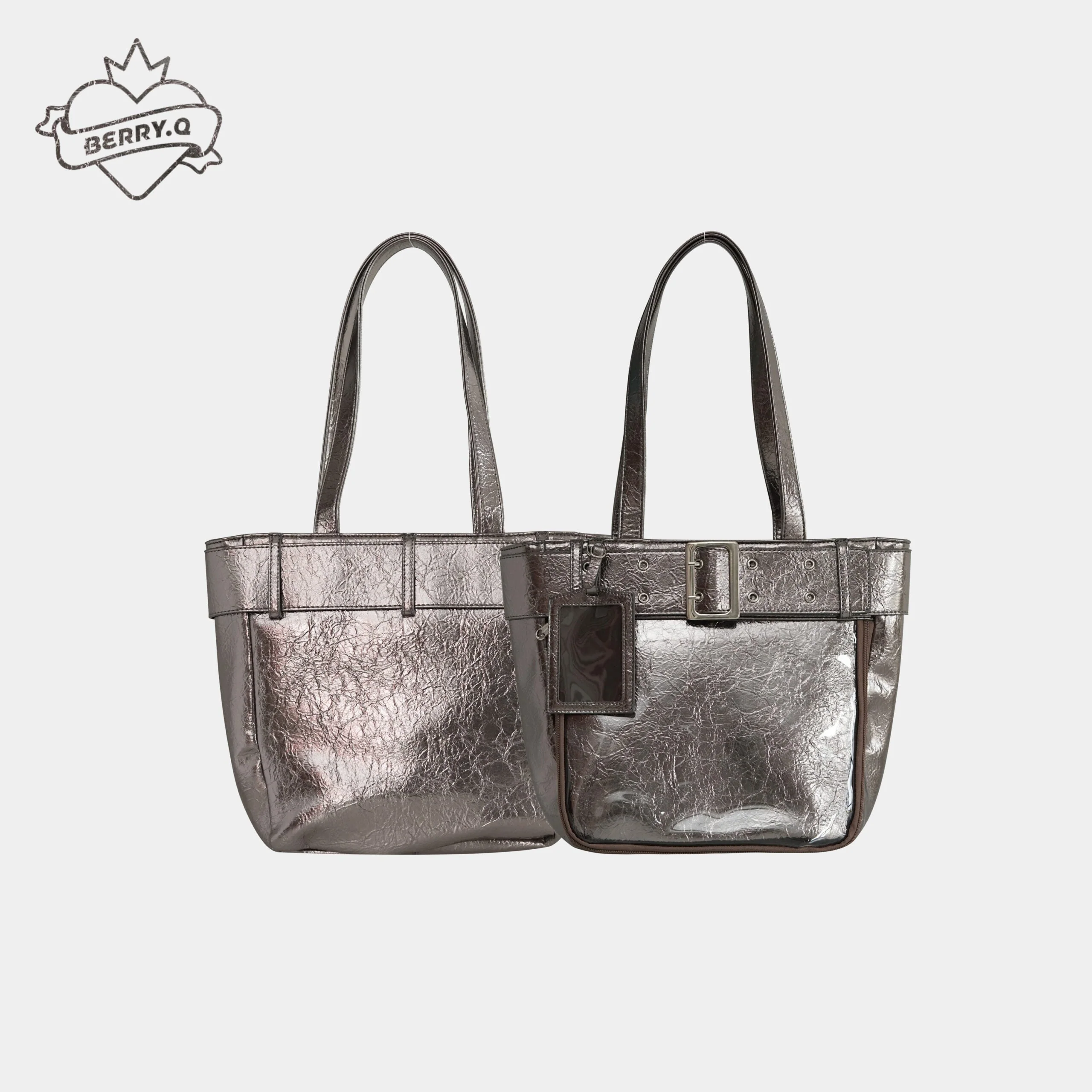 Belt Style Ita Bag - Spacious Y2K Silver Tote Ita Bag - Image 10