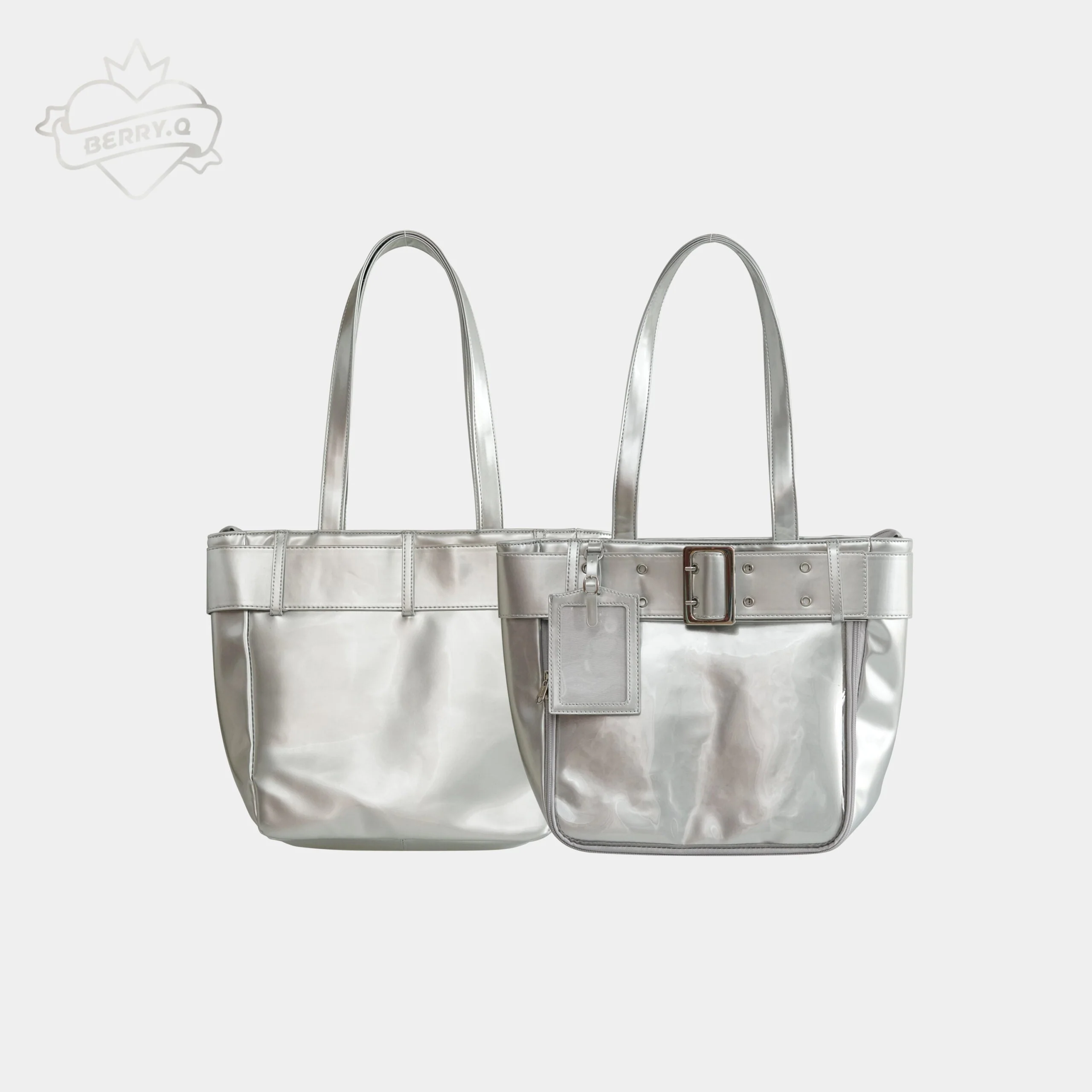 Belt Style Ita Bag - Spacious Y2K Silver Tote Ita Bag - Image 13
