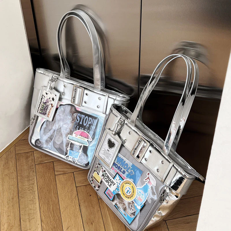 Belt Style Ita Bag - Spacious Y2K Silver Tote Ita Bag - Image 4
