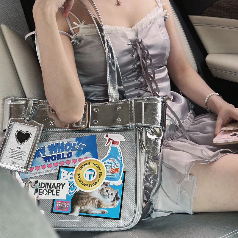 Belt Style Ita Bag - Spacious Y2K Silver Tote Ita Bag - Image 5