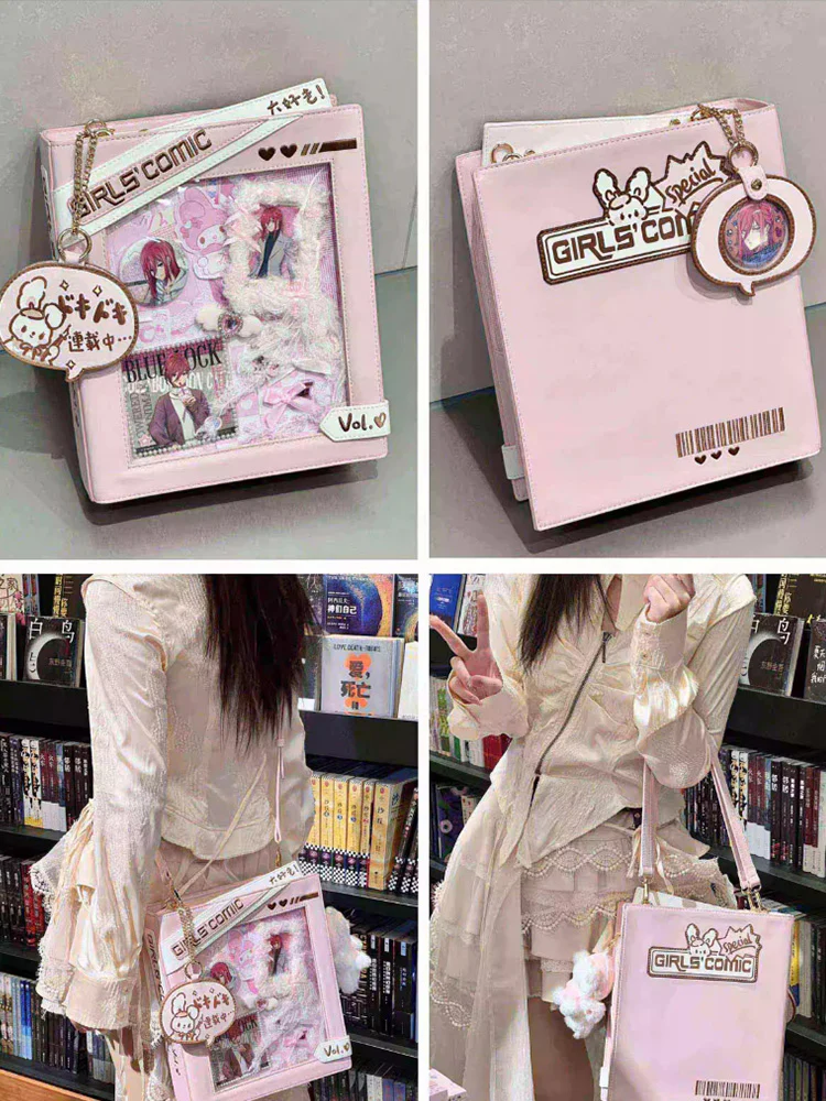 Cute Comic-Style Book Ita Bag with Crossbody and Backpack Design - Image 23