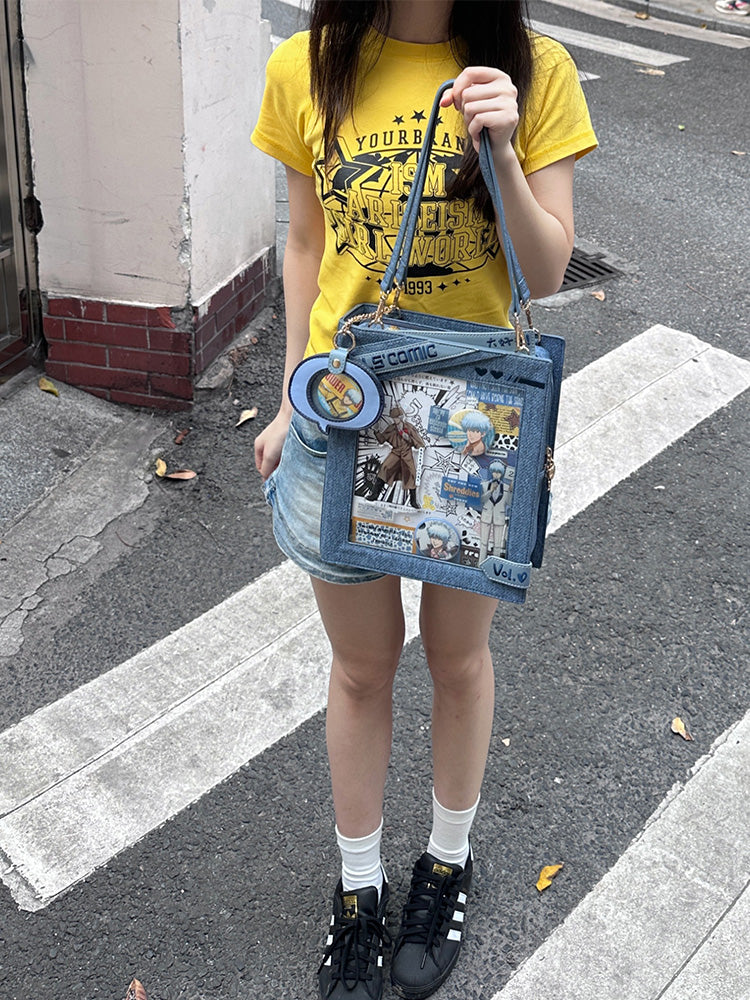 Cute Comic-Style Book Ita Bag with Crossbody and Backpack Design - Image 6