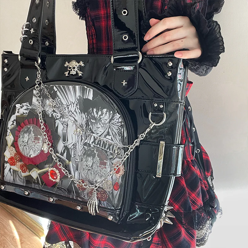 Punk Clear Doll Shoulder Bag Metal Skull Chain Lolita Totes - Image 13