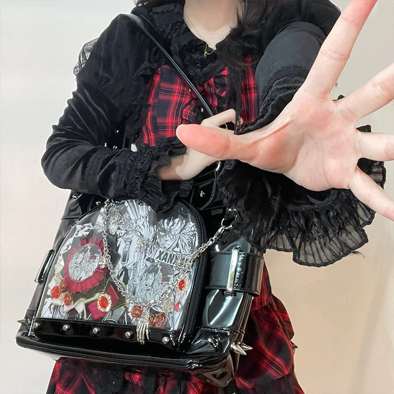 Punk Clear Doll Shoulder Bag Metal Skull Chain Lolita Totes - Image 15