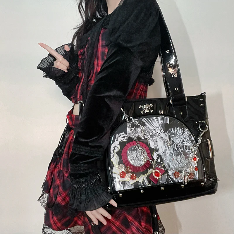 Punk Clear Doll Shoulder Bag Metal Skull Chain Lolita Totes - Image 16