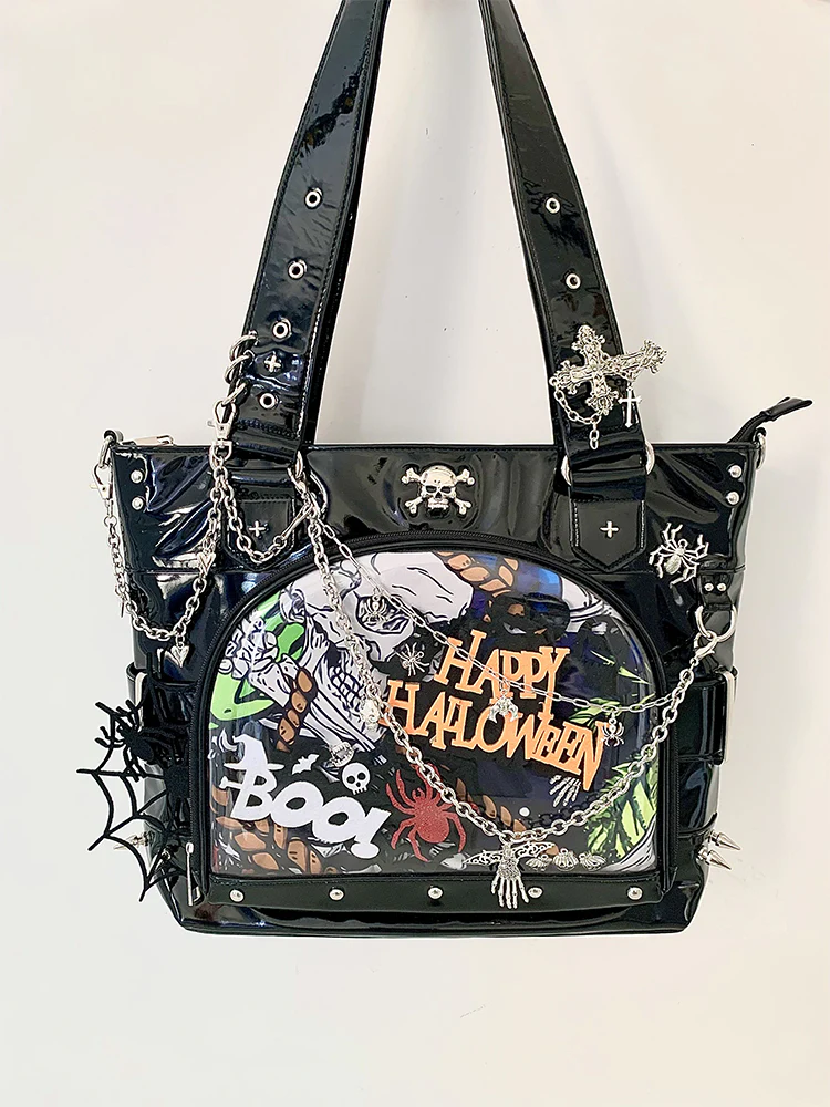 Punk Clear Doll Shoulder Bag Metal Skull Chain Lolita Totes - Image 4