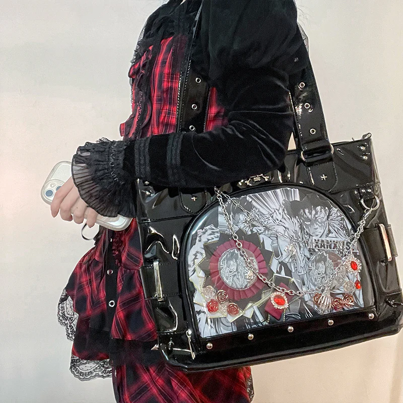 Punk Clear Doll Shoulder Bag Metal Skull Chain Lolita Totes - Image 9
