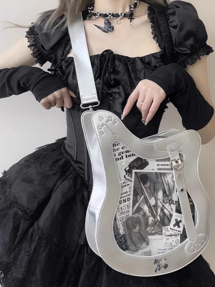 Y2K Guitar and Bass-Shaped Ita Bag with Pin Display Design - Image 10