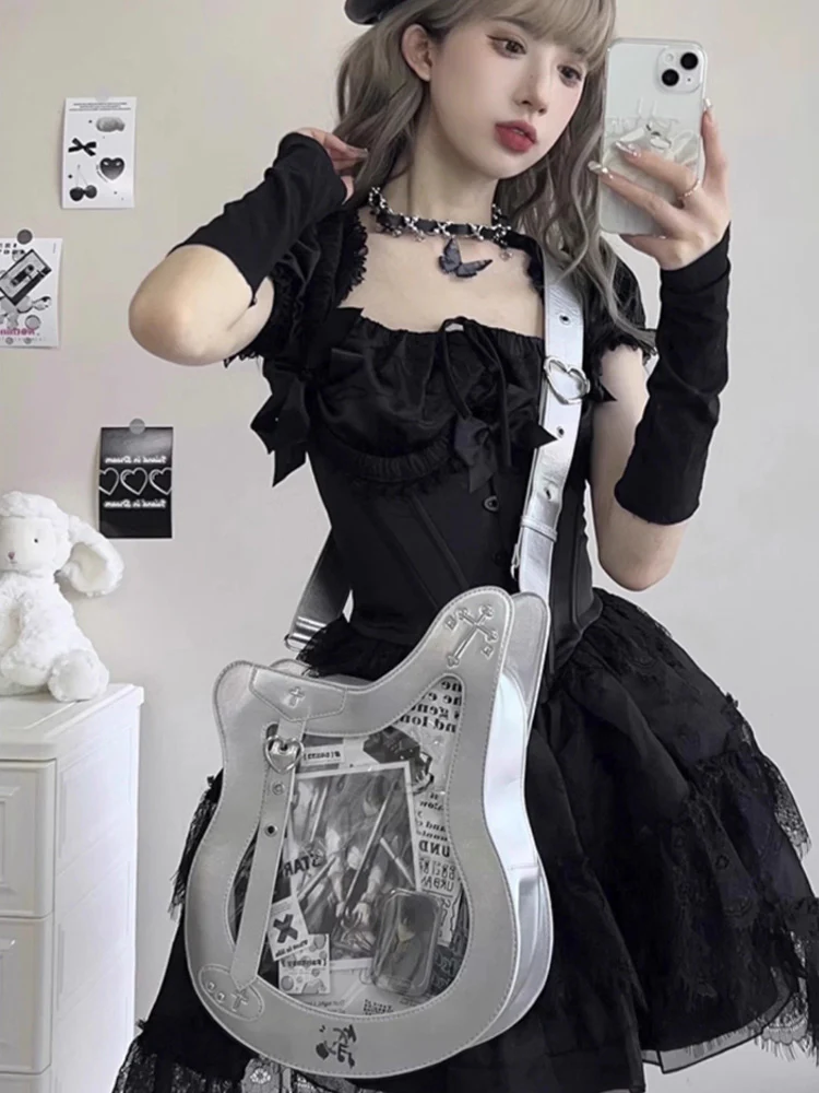 Y2K Guitar and Bass-Shaped Ita Bag with Pin Display Design - Image 11