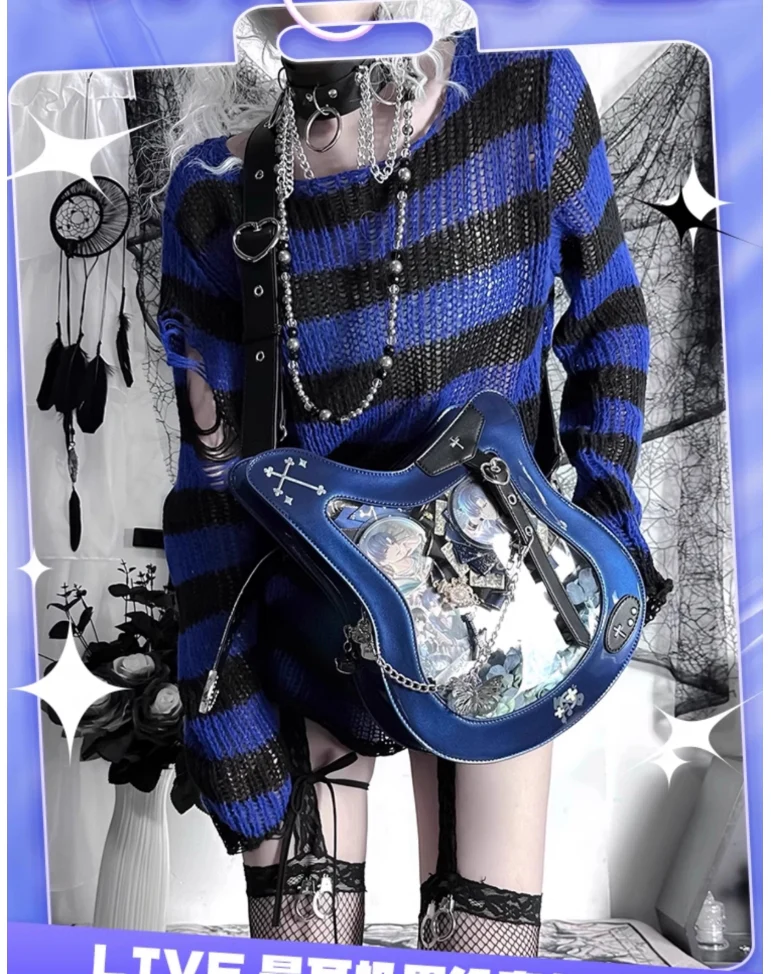 Y2K Guitar and Bass-Shaped Ita Bag with Pin Display Design - Image 6