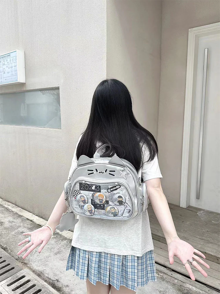Y2K Japan Silver Cat Pin Backpack - Image 5
